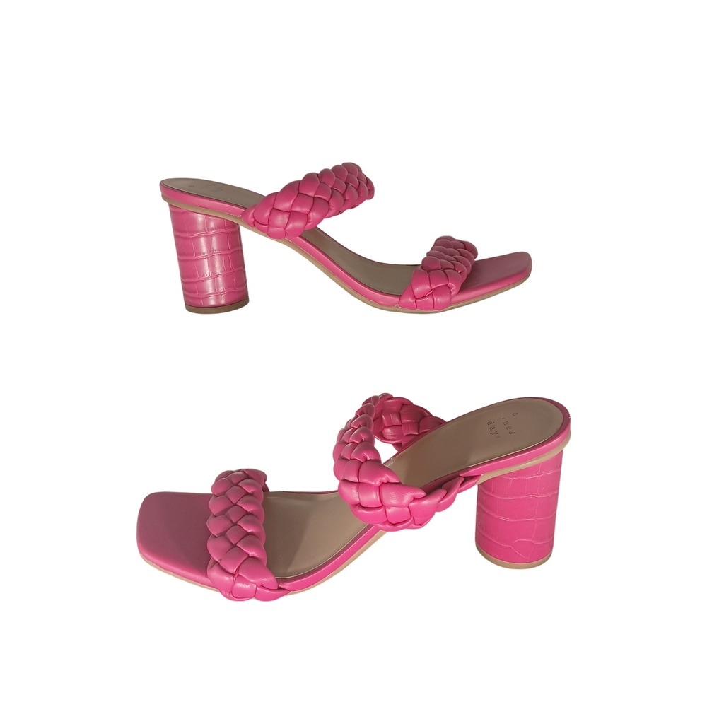 A New Day Braided Block Heel Sandals 11 Pink Square Toe Barbiecore Mules